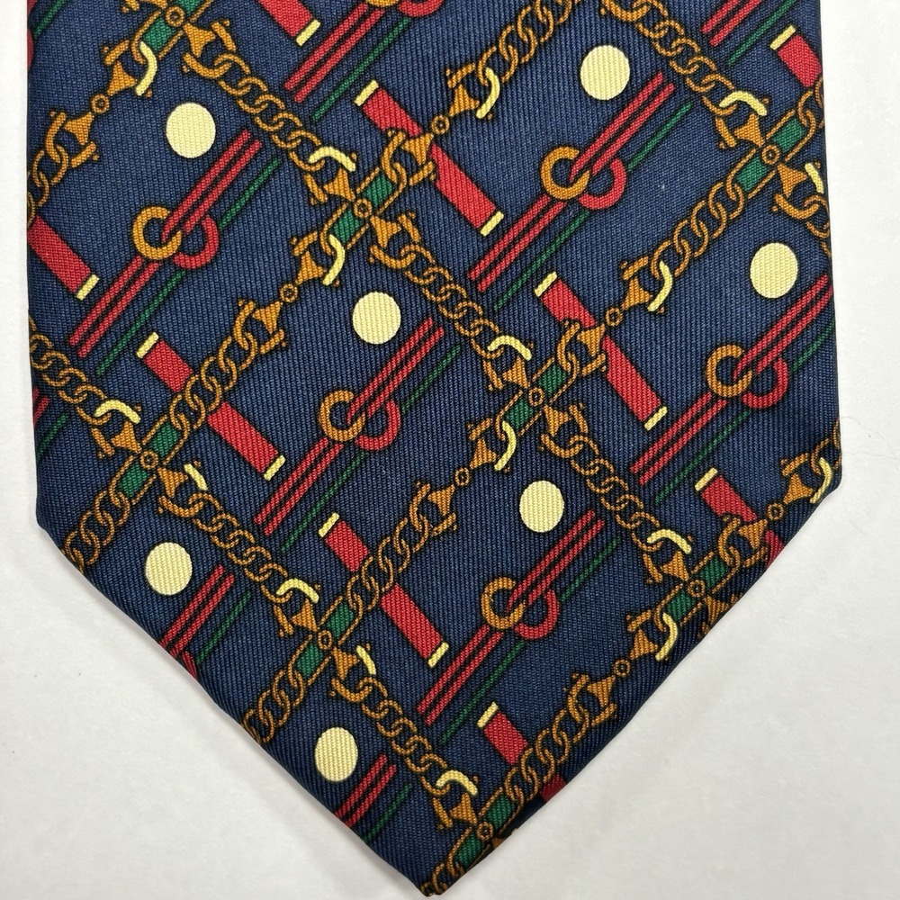 Brooks Brothers Tie Navy Blue Silk Chain Links Equestrian Luxury Money Vintage